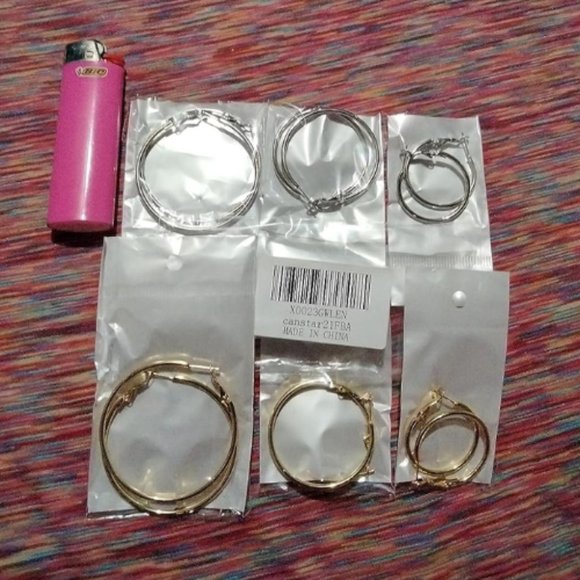 Women 6 Pairs Stainless Steel gold silver Plated Hoop Earrings - Picture 3 of 4